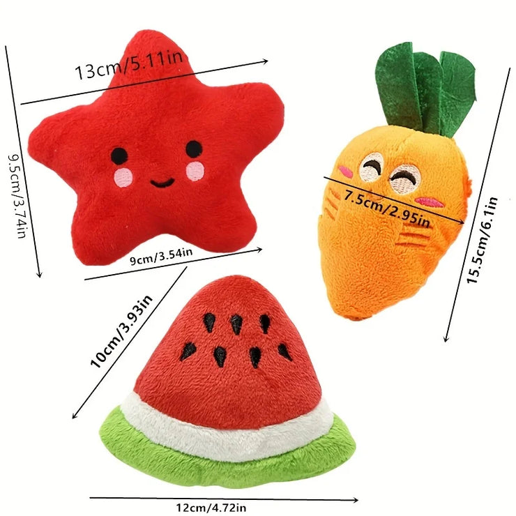 10-Pack Plush Puppy Chew Toys – Squeaky Fruit & Vegetable Set