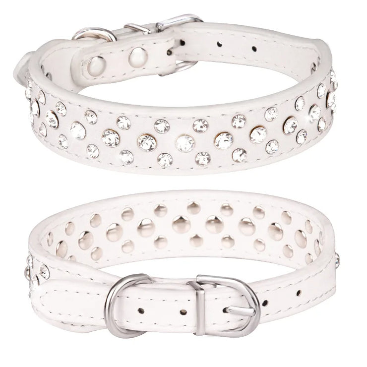 Adjustable Rhinestone Pet Collar – PU Leather for Cats & Small Dogs