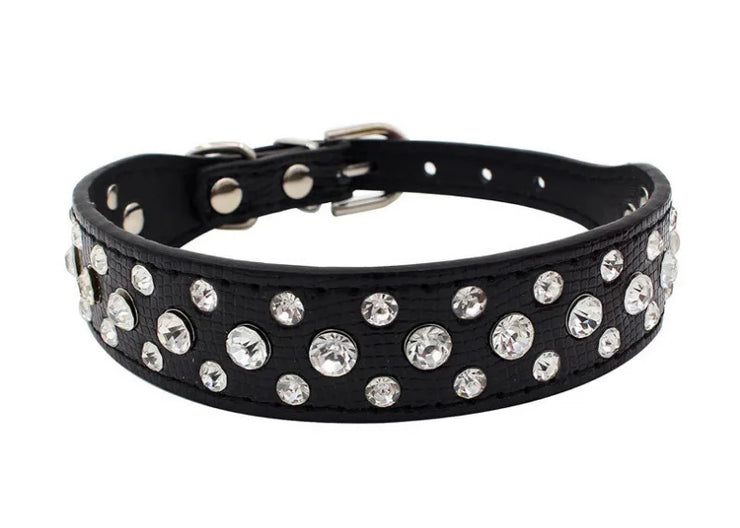 Adjustable Rhinestone Pet Collar – PU Leather for Cats & Small Dogs