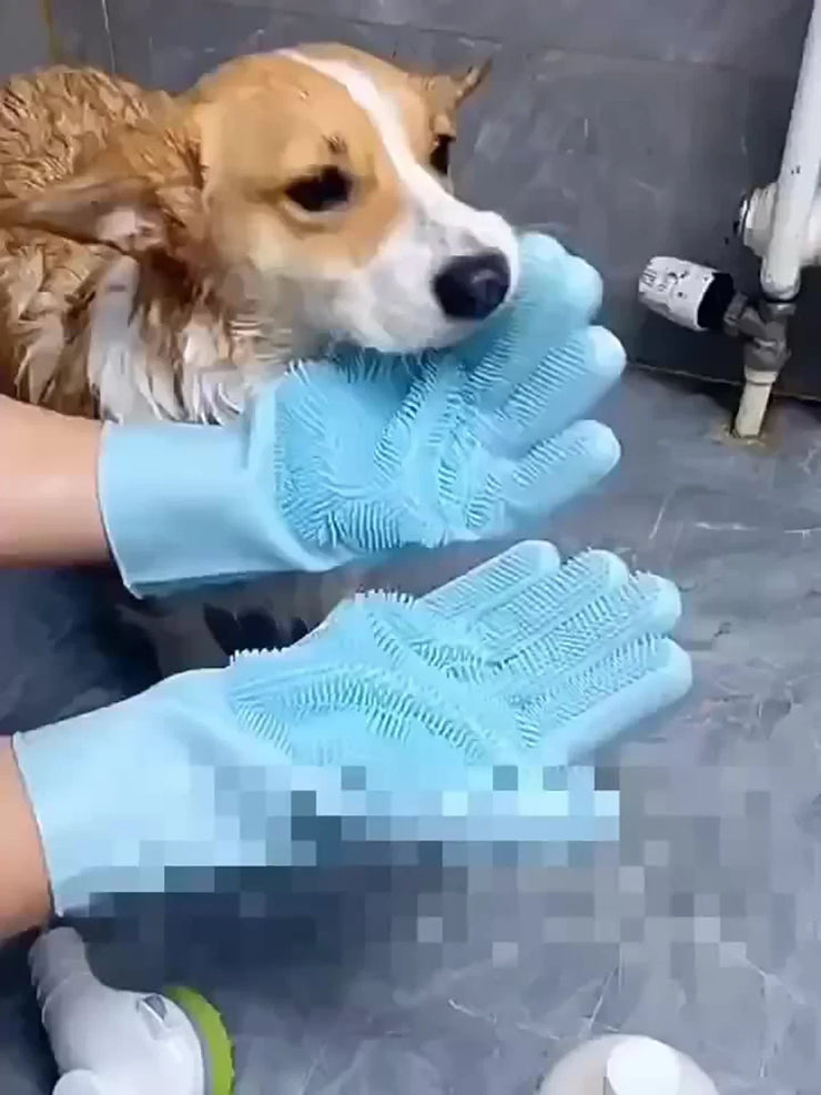 Silicone Pet Bathing & Hair Removal Gloves – For Cats & Dogs