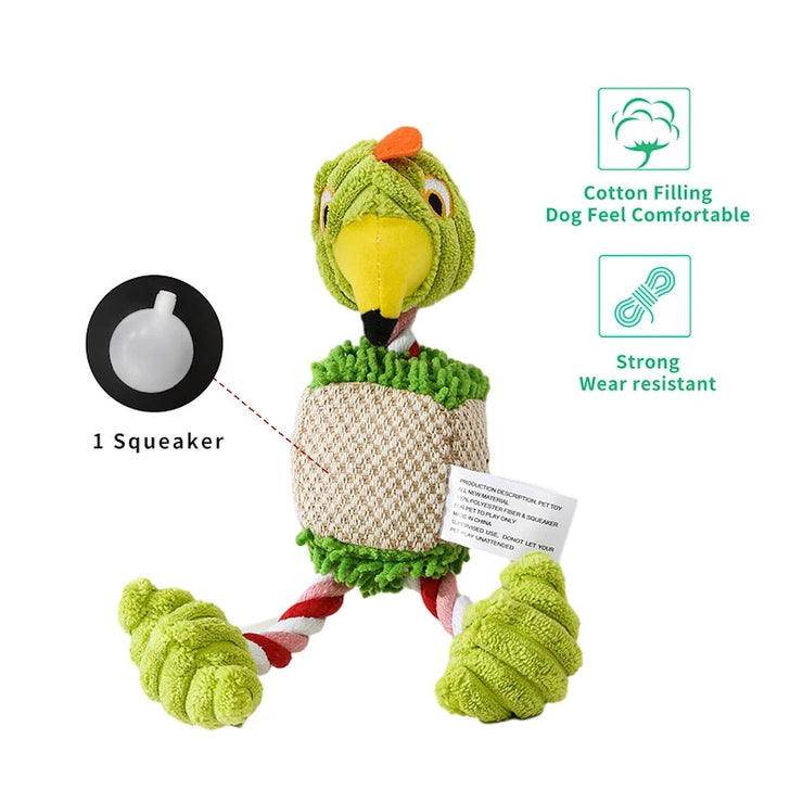 Plush Bird-Shaped Dog Toy – Squeaky Chew & Interactive Rope for Pets
