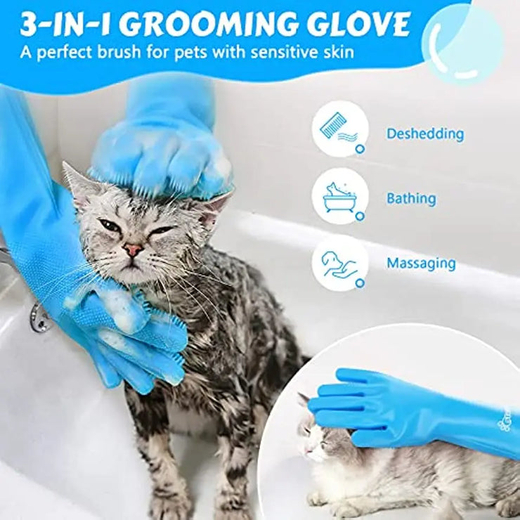 Pet Bathing & Grooming Gloves – Silicone Hair Removal & Massage for Cats & Dogs