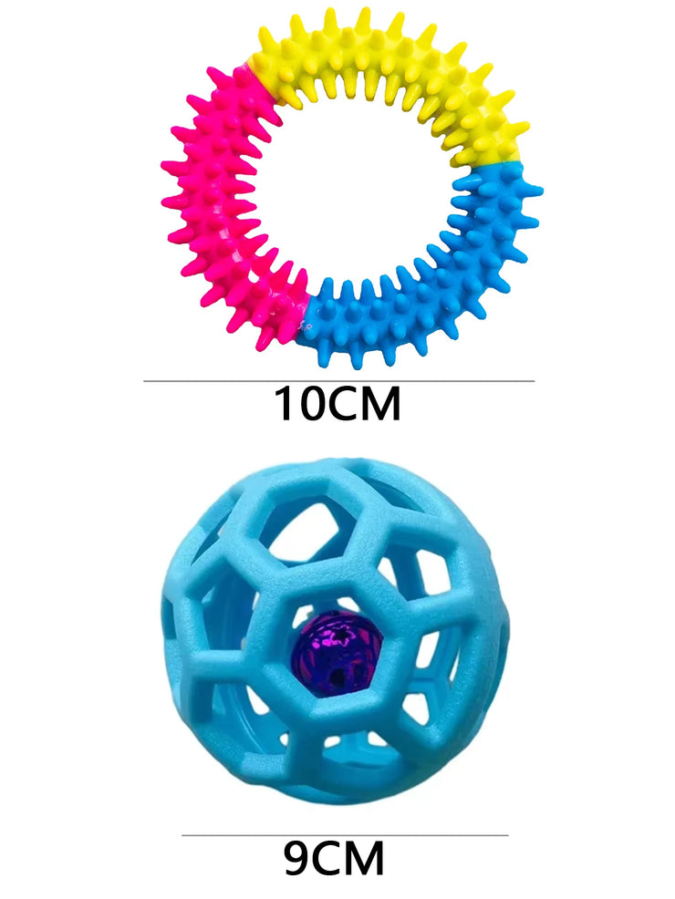 2-in-1 Dog Chew Toy Set – Bell Ball & Tri-Color Molar Ring