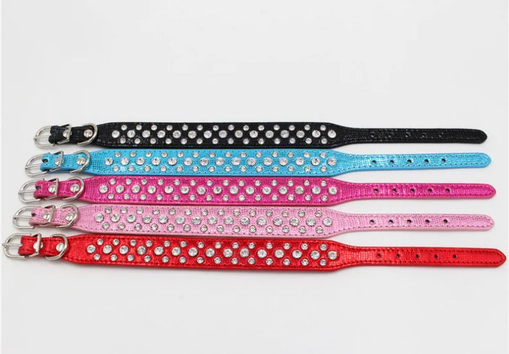 Adjustable Rhinestone Pet Collar – PU Leather for Cats & Small Dogs