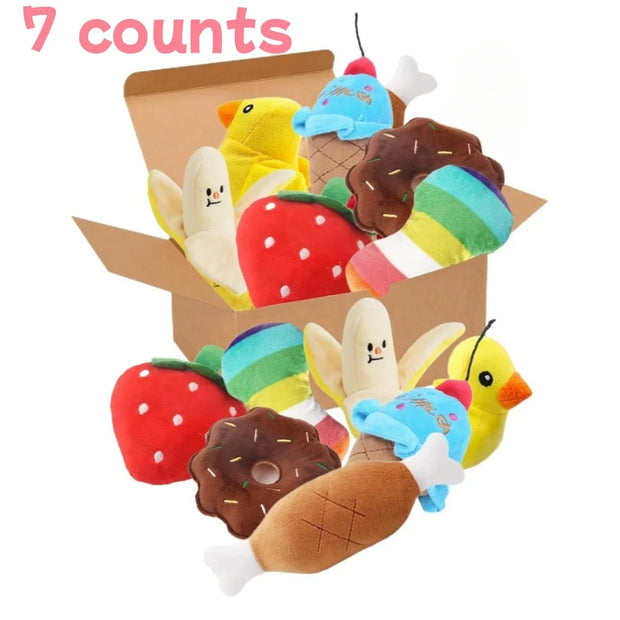 7-Piece Plush Puppy Toy Set – Chewable Fruit & Vegetable Sounds