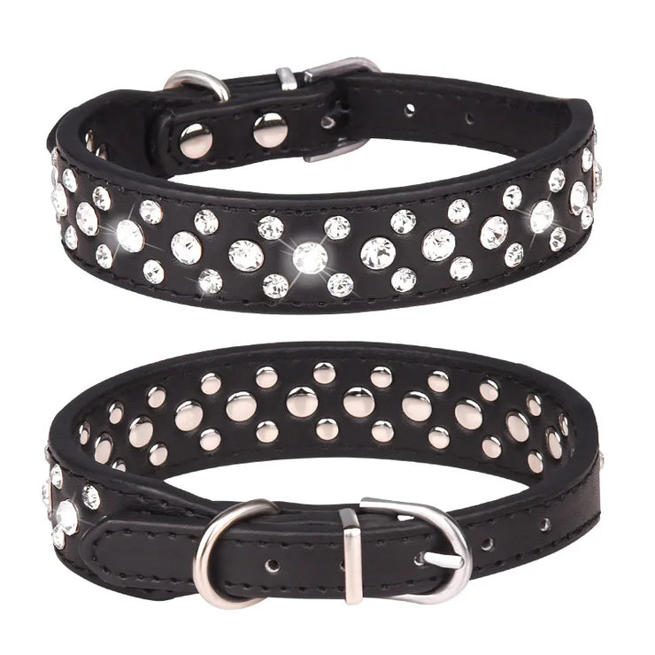 Adjustable Rhinestone Pet Collar – PU Leather for Cats & Small Dogs