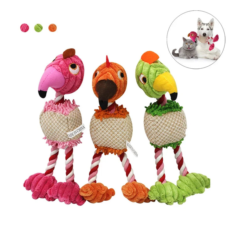 Plush Bird-Shaped Dog Toy – Squeaky Chew & Interactive Rope for Pets