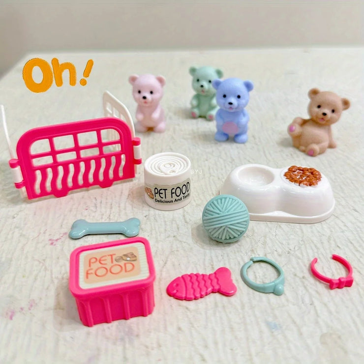 Children’s Playhouse Pet & Teddy Bear Toy Set – Family Scene Play Gift