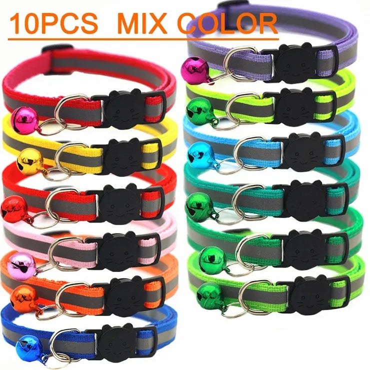 10-Pack Adjustable Cat & Puppy Collars with Bell – Wholesale Set