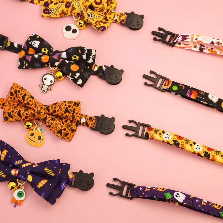 Halloween Pet Collars – Detachable Bow & Holiday Print for Cats & Dogs