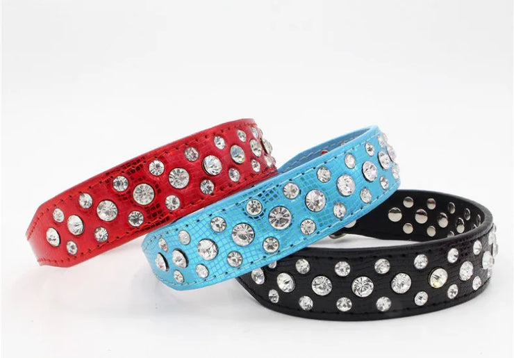 Adjustable Rhinestone Pet Collar – PU Leather for Cats & Small Dogs