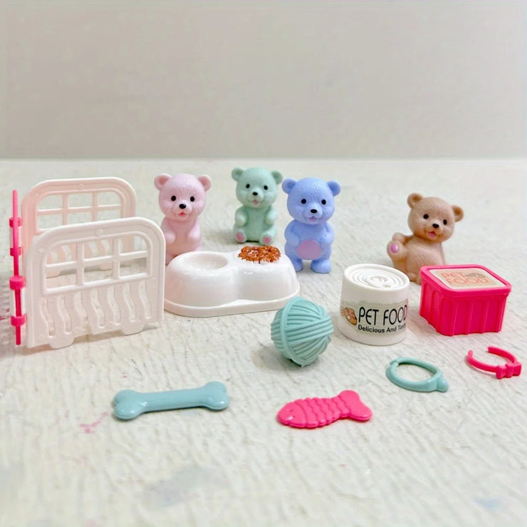 Children’s Playhouse Pet & Teddy Bear Toy Set – Family Scene Play Gift