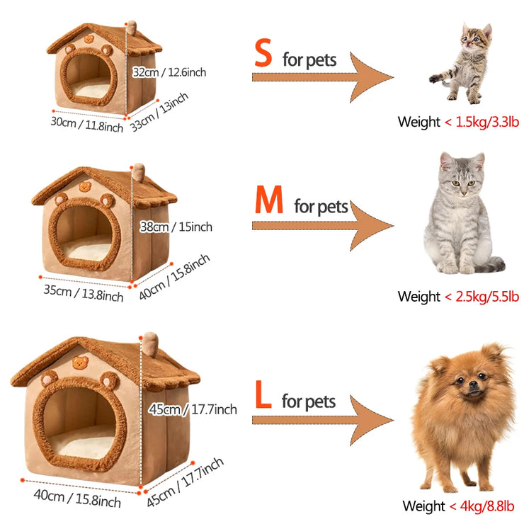 Foldable Washable Pet Bed House for Cats & Small Dogs