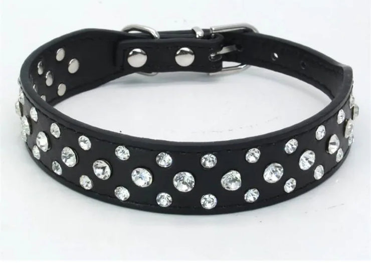 Adjustable Rhinestone Pet Collar – PU Leather for Cats & Small Dogs