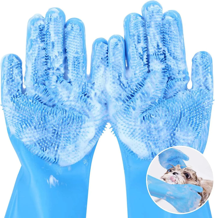 Pet Bathing & Grooming Gloves – Silicone Hair Removal & Massage for Cats & Dogs