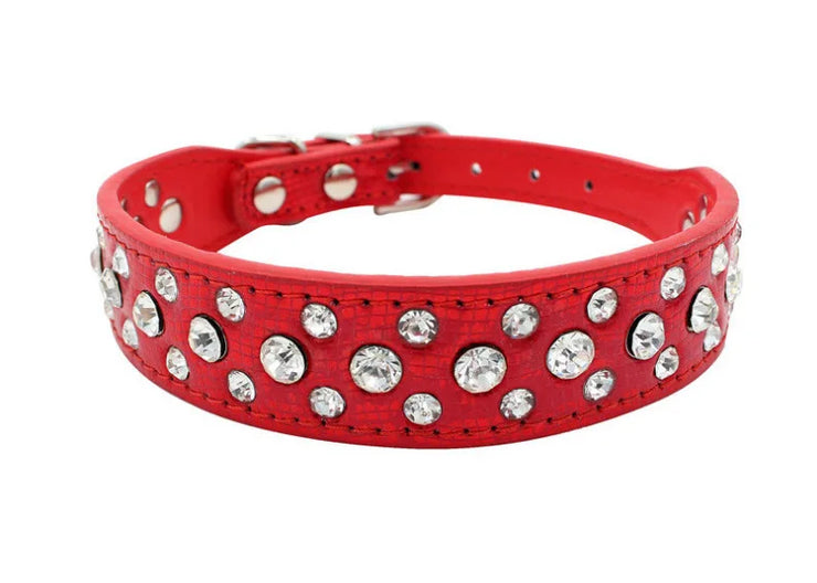 Adjustable Rhinestone Pet Collar – PU Leather for Cats & Small Dogs