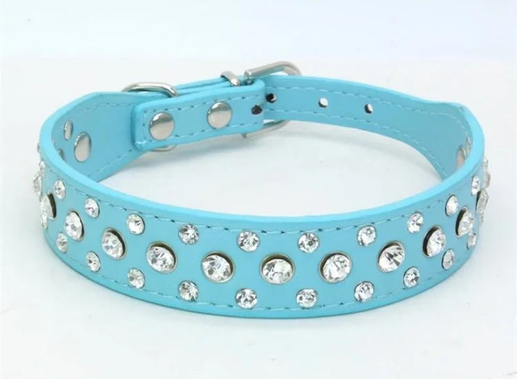 Adjustable Rhinestone Pet Collar – PU Leather for Cats & Small Dogs