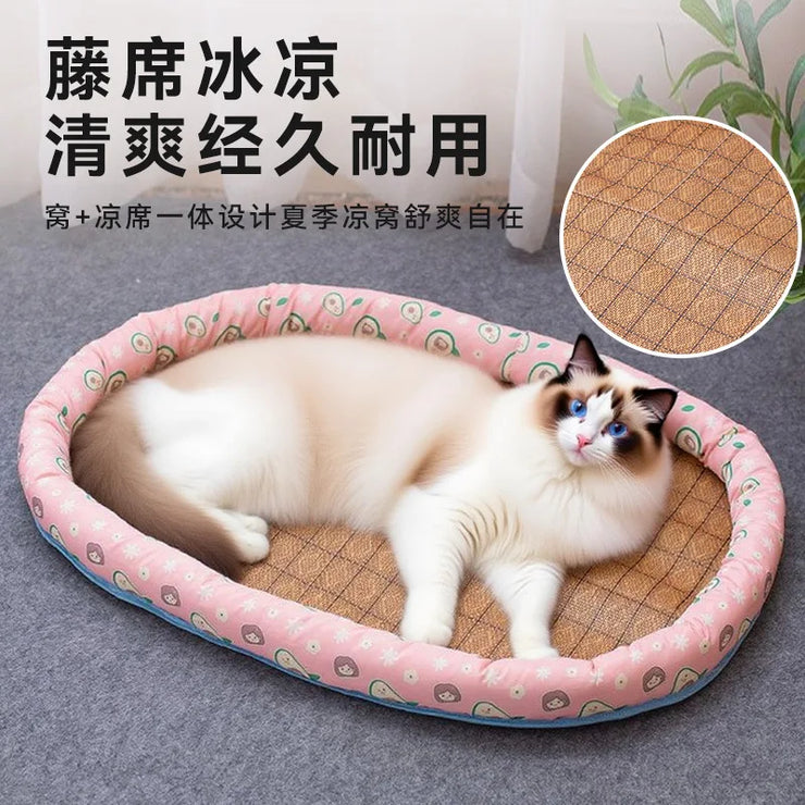 Summer Rattan Pet Bed Mat – All-Season Cat & Dog Pad