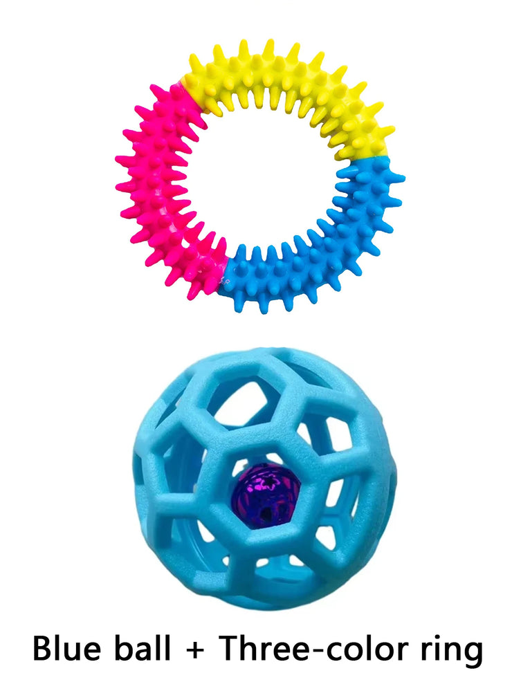 2-in-1 Dog Chew Toy Set – Bell Ball & Tri-Color Molar Ring