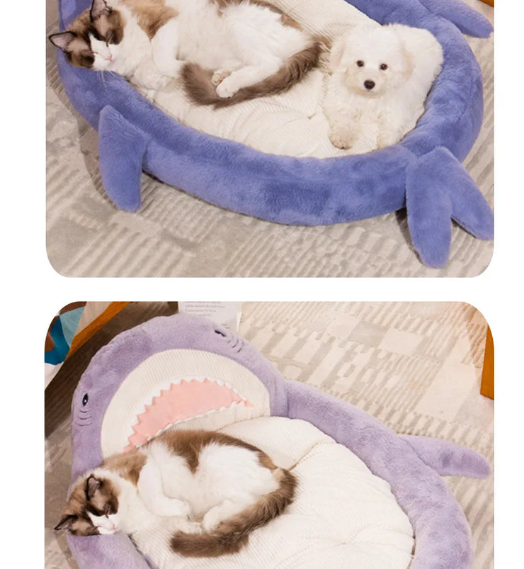 2025 Shark Pet Bed – Cozy Soft Cotton Nest for Cats & Dogs