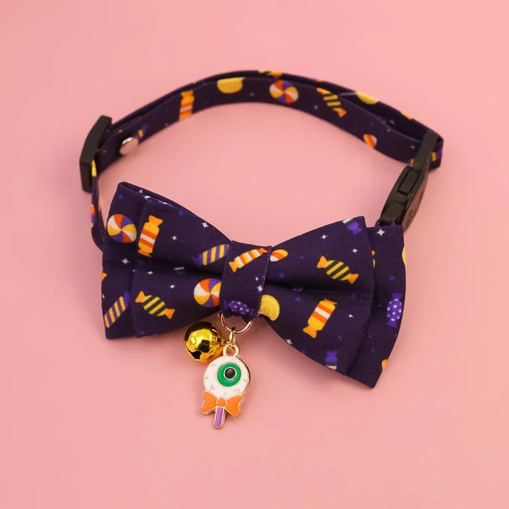Halloween Pet Collars – Detachable Bow & Holiday Print for Cats & Dogs