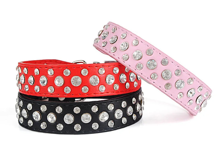 Adjustable Rhinestone Pet Collar – PU Leather for Cats & Small Dogs