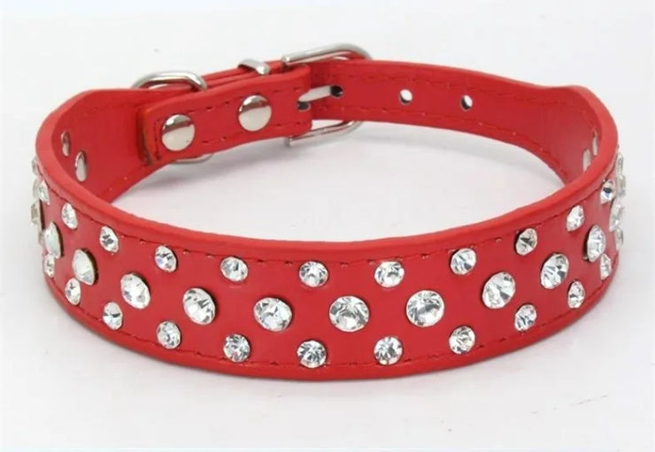 Adjustable Rhinestone Pet Collar – PU Leather for Cats & Small Dogs