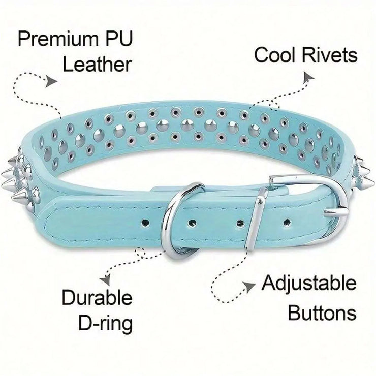 Adjustable PU Leather Dog Collar – Anti-Bite with Rust-Resistant Rivets