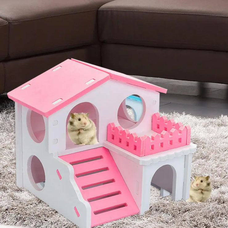 Wooden Multi-Layer Hamster & Small Pet Hideout Hut