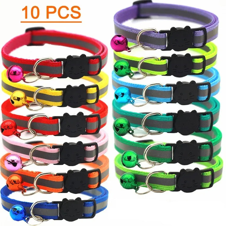 10-Pack Adjustable Cat & Puppy Collars with Bell – Wholesale Set