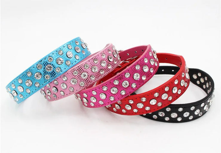 Adjustable Rhinestone Pet Collar – PU Leather for Cats & Small Dogs